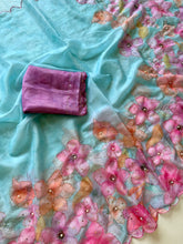 Load image into Gallery viewer, Opulent Party Wear Pure Soft Tebby Silk Floral Prints n Sequence Diamond Work Fancy Designer Saree With Blouse