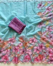 Load image into Gallery viewer, Opulent Party Wear Pure Soft Tebby Silk Floral Prints n Sequence Diamond Work Fancy Designer Saree With Blouse