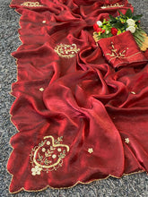 Load image into Gallery viewer, Fantabulous Festive Wear Red Colour Soft Silk Handwork Butta Fancy Designer Saree For Wedding