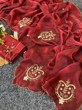 Load image into Gallery viewer, Fantabulous Festive Wear Red Colour Soft Silk Handwork Butta Fancy Designer Saree For Wedding