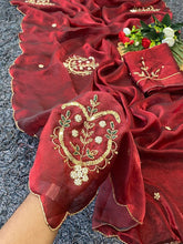 Load image into Gallery viewer, Fantabulous Festive Wear Red Colour Soft Silk Handwork Butta Fancy Designer Saree For Wedding