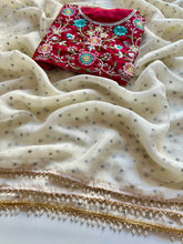 Load image into Gallery viewer, Desiring Festive Wear Cruchy Georgette Jacquard Zari Work Saree With Staggering Blouse Piece