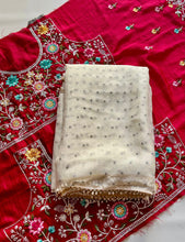 Load image into Gallery viewer, Desiring Festive Wear Cruchy Georgette Jacquard Zari Work Saree With Staggering Blouse Piece