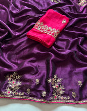 Load image into Gallery viewer, Adorning Party Wear Rangoli Silk Heavy Embroidery n Sequence Multi Thread Work Designer Saree With Contrast Blouse Piece