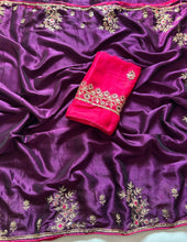 Load image into Gallery viewer, Adorning Party Wear Rangoli Silk Heavy Embroidery n Sequence Multi Thread Work Designer Saree With Contrast Blouse Piece
