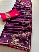 Load image into Gallery viewer, Adorning Party Wear Rangoli Silk Heavy Embroidery n Sequence Multi Thread Work Designer Saree With Contrast Blouse Piece