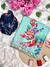 Load image into Gallery viewer, Glamorous Function Wear Pure Soft Tebby Silk Floral Prints n Hand Work Fancy Designer Saree With Blouse Piece