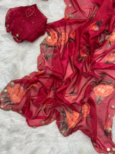 Load image into Gallery viewer, Confounding Function Wear Pure Soft Silk Floral Prints n Hand Work Fancy Designer Saree With Blouse Piece