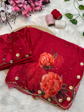 Load image into Gallery viewer, Confounding Function Wear Pure Soft Silk Floral Prints n Hand Work Fancy Designer Saree With Blouse Piece