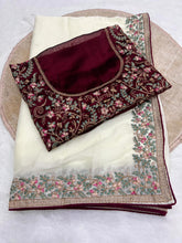 Load image into Gallery viewer, Regal Function Wear Soft Rangoli Silk Embroidery Work Fancy Designer Saree With Contrast Blouse Piece