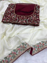 Load image into Gallery viewer, Regal Function Wear Soft Rangoli Silk Embroidery Work Fancy Designer Saree With Contrast Blouse Piece
