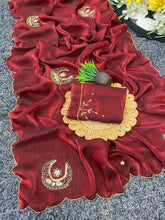 Load image into Gallery viewer, Attractive Party Wear Red Colour Soft Silk Handwork Butta Fancy Designer Saree For Occasion