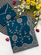 Load image into Gallery viewer, Splendorous Function Wear Pure Soft Vichitra Silk Embroidery Work Designer Saree For Wedding