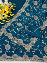 Load image into Gallery viewer, Splendorous Function Wear Pure Soft Vichitra Silk Embroidery Work Designer Saree For Wedding