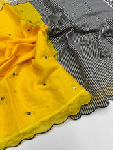 Load image into Gallery viewer, Elegant Festive Wear Soft Chanderi Cotton With Embroidery n Foil Mirror Work Fancy Designer Saree With Blouse Piece