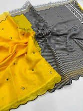 Load image into Gallery viewer, Elegant Festive Wear Soft Chanderi Cotton With Embroidery n Foil Mirror Work Fancy Designer Saree With Blouse Piece