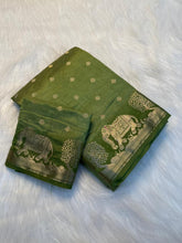 Load image into Gallery viewer, Graceful Party Wear Soft Tussar Silk Jacquard Weaving Work Rich Pallu Fancy Designer Saree With Blouse