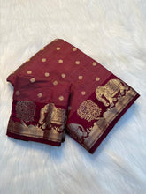 Load image into Gallery viewer, Graceful Party Wear Soft Tussar Silk Jacquard Weaving Work Rich Pallu Fancy Designer Saree With Blouse