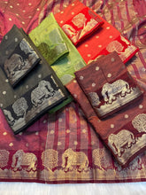 Load image into Gallery viewer, Graceful Party Wear Soft Tussar Silk Jacquard Weaving Work Rich Pallu Fancy Designer Saree With Blouse