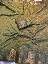 Load image into Gallery viewer, Graceful Party Wear Soft Tussar Silk Jacquard Weaving Work Rich Pallu Fancy Designer Saree With Blouse