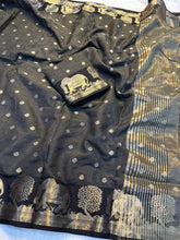 Load image into Gallery viewer, Graceful Party Wear Soft Tussar Silk Jacquard Weaving Work Rich Pallu Fancy Designer Saree With Blouse