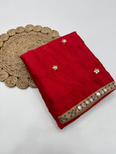 Load image into Gallery viewer, Dazzling Party Wear Pure Soft Chinon Silk Embroidery n Mirror Work Lace Designer Saree For Wedding