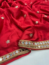 Load image into Gallery viewer, Dazzling Party Wear Pure Soft Chinon Silk Embroidery n Mirror Work Lace Designer Saree For Wedding