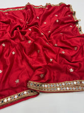 Load image into Gallery viewer, Dazzling Party Wear Pure Soft Chinon Silk Embroidery n Mirror Work Lace Designer Saree For Wedding