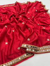 Load image into Gallery viewer, Dazzling Party Wear Pure Soft Chinon Silk Embroidery n Mirror Work Lace Designer Saree For Wedding