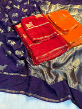 Load image into Gallery viewer, Stunning Party Wear Pure Soft Viscose Crape Silk Jacquard Work Rich Pallu Fancy Designer Saree With Blouse Piece