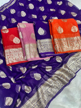 Load image into Gallery viewer, Blooming Festive Wear Pure Viscose Georgette Jacquard Weaving Work Fancy Designer Saree With Blouse