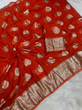 Load image into Gallery viewer, Blooming Festive Wear Pure Viscose Georgette Jacquard Weaving Work Fancy Designer Saree With Blouse