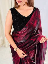 Load image into Gallery viewer, Redolent Party Wear Satin Silk Embroidery n Sequence Beads Work Lace Saree With Blouse Piece