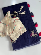 Load image into Gallery viewer, Fantabulous Function Wear Chanderi Cotton Embroidery n Tussels Work Fancy Designer Saree With Stitched Blouse