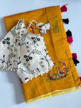 Load image into Gallery viewer, Imaginative Festive Wear Chanderi Cotton Embroidery n Tussels Work Fancy Designer Saree With Stitched Blouse