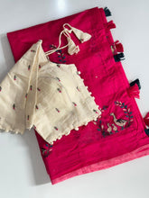 Load image into Gallery viewer, Imaginative Festive Wear Chanderi Cotton Embroidery n Tussels Work Fancy Designer Saree With Stitched Blouse