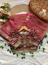 Load image into Gallery viewer, Groovy Party Wear Soft Satin Silk Embroidery n Sequence Work Fancy Designer Saree With Stitched Blouse Piece