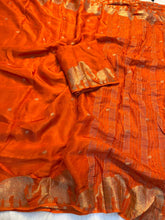 Load image into Gallery viewer, Stunning Party Wear Pure Dola Silk Jacquard Weaving Border Rich Pallu Fancy Designer Saree With Blouse