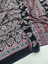Load image into Gallery viewer, Dazzling Function Wear Pure Satin Silk Ajrak Printed Rich Pallu n Mirror Work Fancy Designer Saree