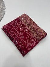 Load image into Gallery viewer, Artisanal Party Wear Pure Satin Silk Ajrak Printed Rich Pallu n Mirror Work Fancy Designer Saree With Blouse Piece