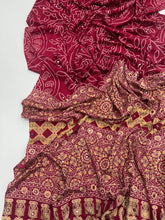 Load image into Gallery viewer, Artisanal Party Wear Pure Satin Silk Ajrak Printed Rich Pallu n Mirror Work Fancy Designer Saree With Blouse Piece