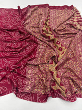 Load image into Gallery viewer, Artisanal Party Wear Pure Satin Silk Ajrak Printed Rich Pallu n Mirror Work Fancy Designer Saree With Blouse Piece