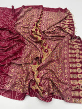 Load image into Gallery viewer, Artisanal Party Wear Pure Satin Silk Ajrak Printed Rich Pallu n Mirror Work Fancy Designer Saree With Blouse Piece