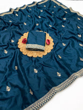 Load image into Gallery viewer, Effervescent Party Wear Pure Soft Chinon Silk Sequence n Embroidery Work Designer Saree With Elegant Blouse Piece