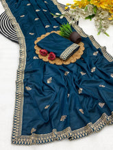Load image into Gallery viewer, Effervescent Party Wear Pure Soft Chinon Silk Sequence n Embroidery Work Designer Saree With Elegant Blouse Piece