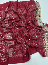 Load image into Gallery viewer, Breathtaking Function Wear Pure Satin Silk Ajrak Printed Rich Pallu n Mirror Work Fancy Designer Saree