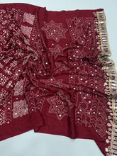 Load image into Gallery viewer, Breathtaking Function Wear Pure Satin Silk Ajrak Printed Rich Pallu n Mirror Work Fancy Designer Saree