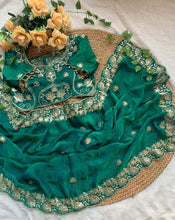 Load image into Gallery viewer, Splendorous Wedding Wear Silk Heavy Embroidery n Sequence Work Fancy Designer Saree With Stitched Blouse