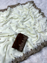 Load image into Gallery viewer, Whimsical Party Wear Georgette Zari n Sequence Work Border Fancy Designer Saree With Contrast Blouse Piece