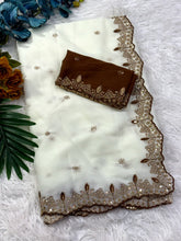 Load image into Gallery viewer, Whimsical Party Wear Georgette Zari n Sequence Work Border Fancy Designer Saree With Contrast Blouse Piece